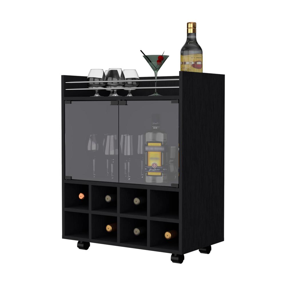 Minneapolis Bar Cart with Integrated 8-Bottle Rack, Glass Encased Cabinet and. Picture 6