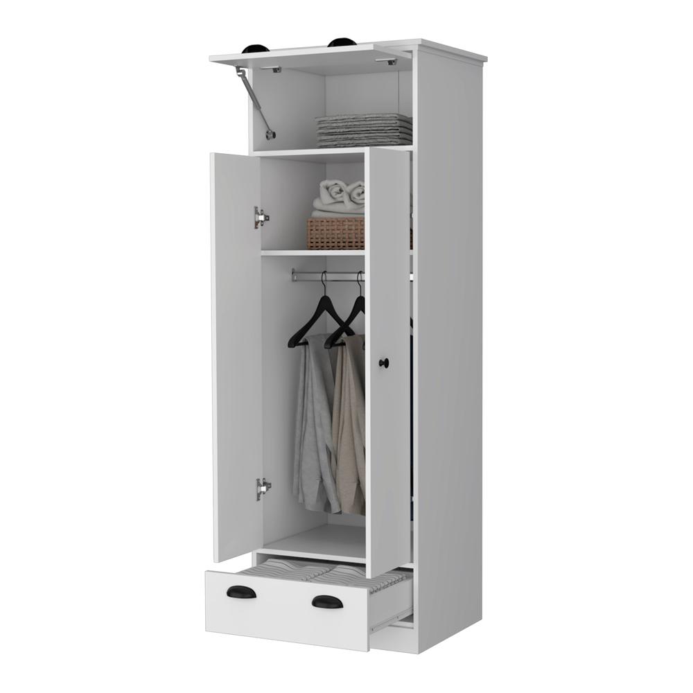 Linch Armoire with Hinged Drawer, Double Door Cabinet and 1-Drawer. Picture 6