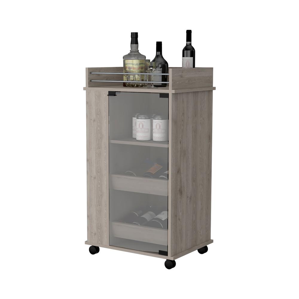 Lusk Bar Cart with 2-Bottle Holder Shelf, Glass Door and Casters. Picture 6