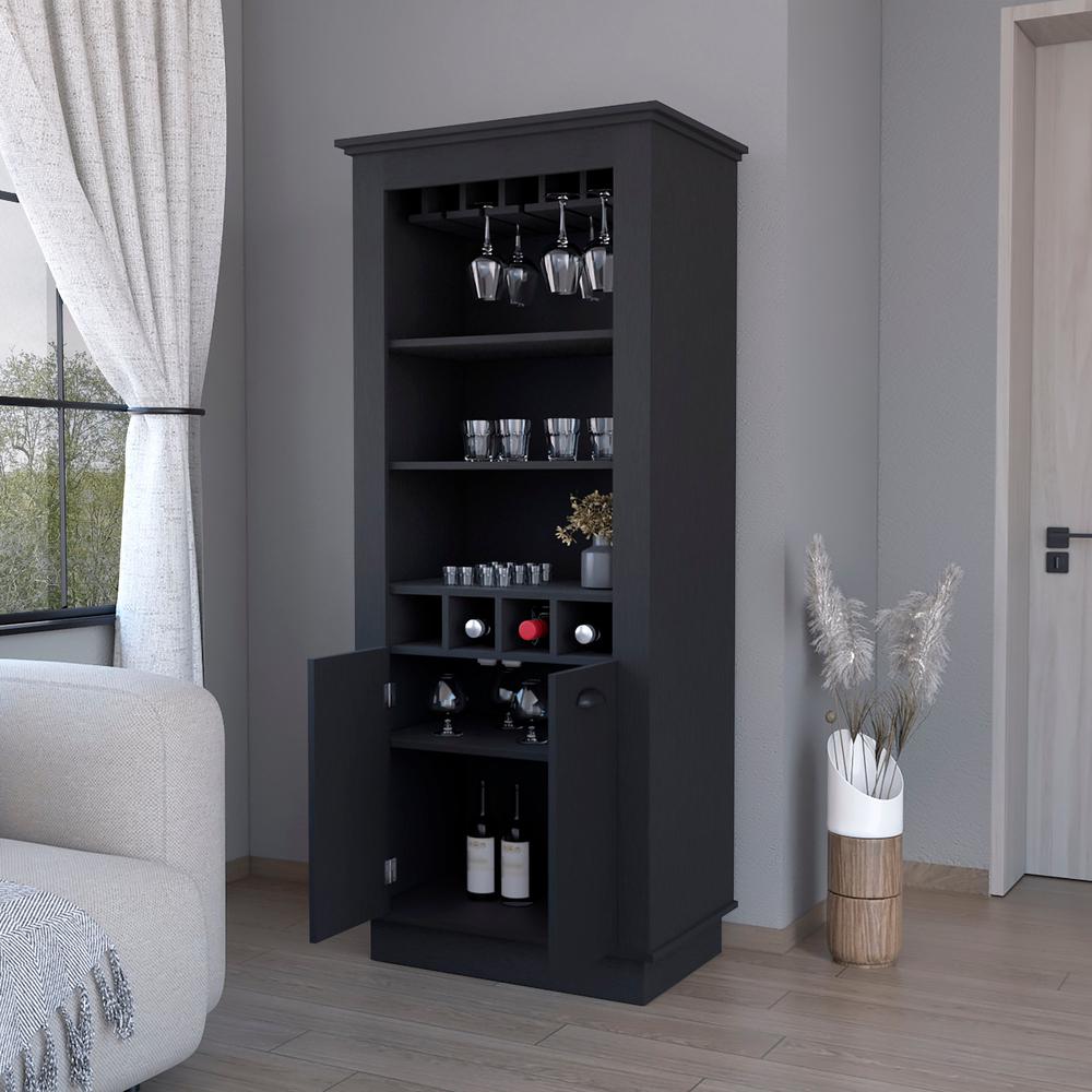 Hampton Bar Cabinet with 4-Built In Wine Rack, Glass Holder and Storage Cabinet. Picture 2