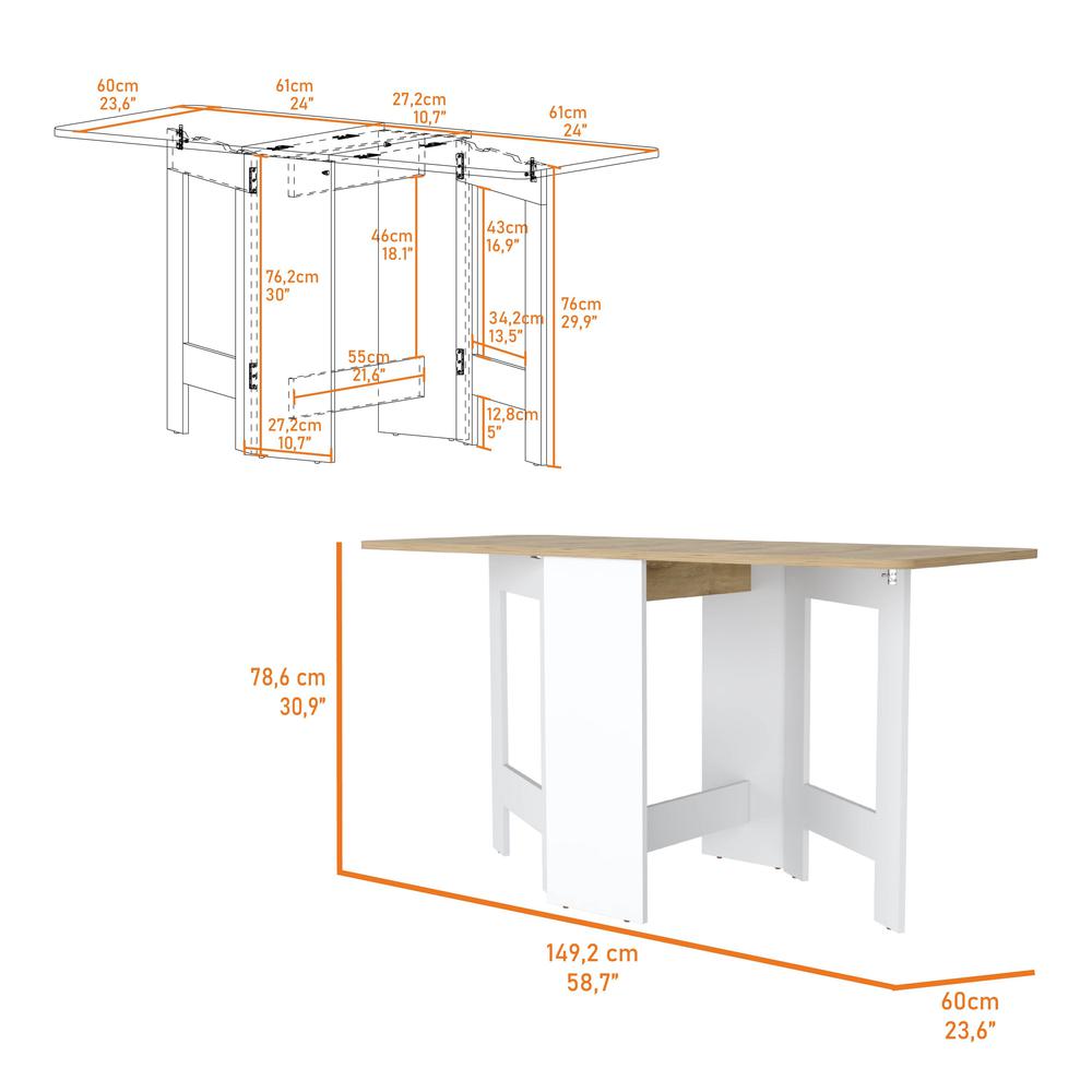 Kailua Folding Dining Table, Space-Saving, Foldable in 3 Forms. Picture 6