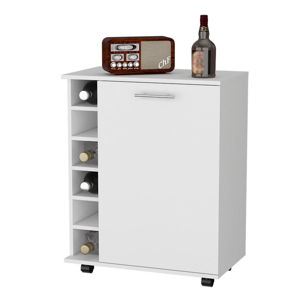 Rawlins Bar Cart with 6-Bottle Rack, Storage Cabine and Mobile Caster Wheels. Picture 6