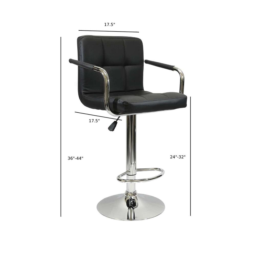 Hexagrid PU Height Adjustable Bar Stool with Arms - Black, Set of 2. Picture 6