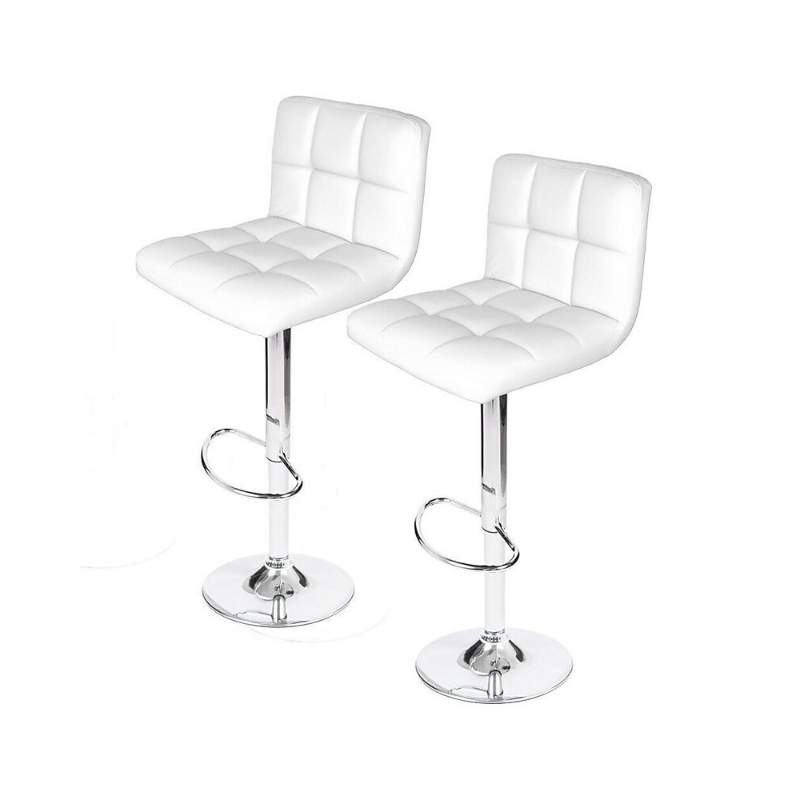 Hexagrid PU Height Adjustable Bar Stool - White, Set of 2. Picture 1