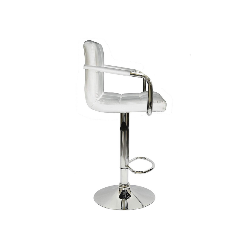 Hexagrid PU Height Adjustable Bar Stool with Arms - White, Set of 2. Picture 2
