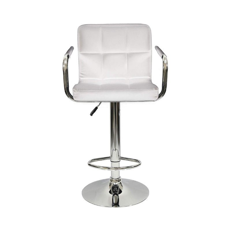 Hexagrid PU Height Adjustable Bar Stool with Arms - White, Set of 2. Picture 1