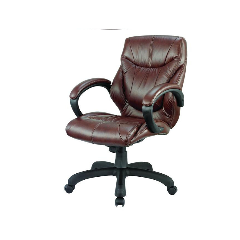 Middle Back Real Leather Executive Chair - Brown. Picture 2