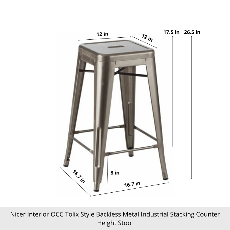 Backless Metal Industrial Stacking Counter Height Stool - Gunmetal, Set of 2. Picture 2