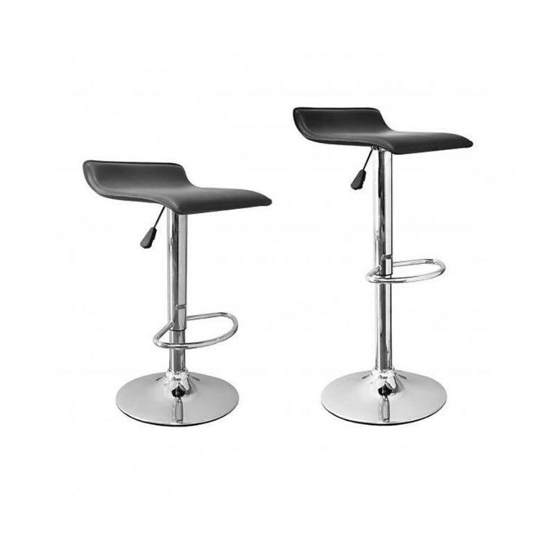 Bar Stool Faux Leather Air Lift Adjustable Height - Black, Set of 2. Picture 1