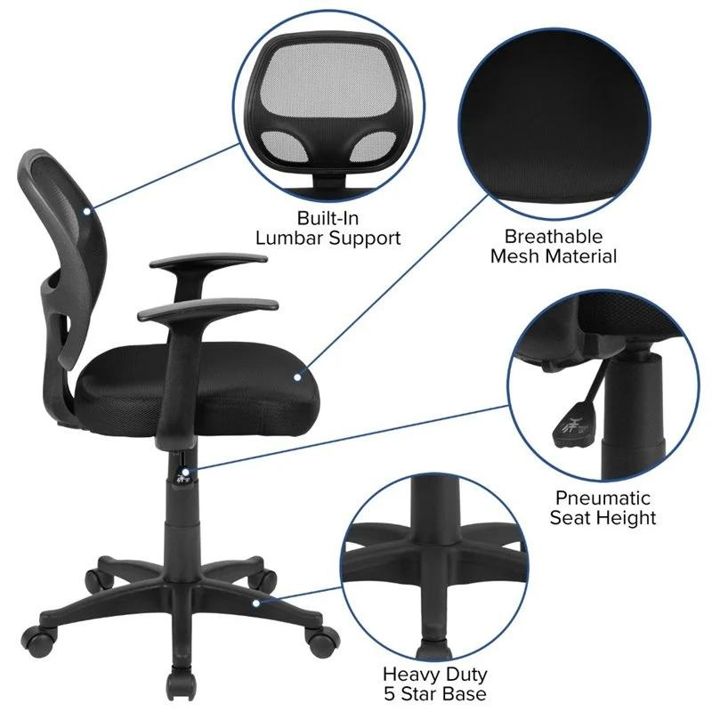 Mid-Back Black Mesh Computer Chair - With T Arms. Picture 2