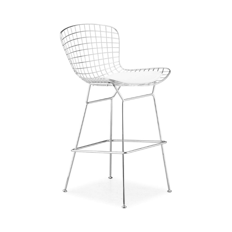 Counter Stool Chromed Steel Wire Frame Counter Height Stool - White, Set of 1. Picture 1