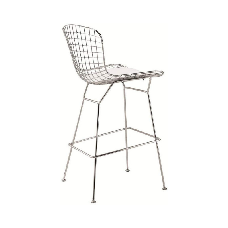 Counter Stool Chromed Steel Wire Frame Counter Height Stool - White, Set of 1. Picture 3
