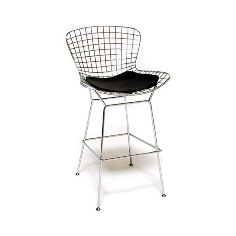 Counter Stool Chromed Steel Wire Frame Counter Height Stool - Black, Set of 1. Picture 1