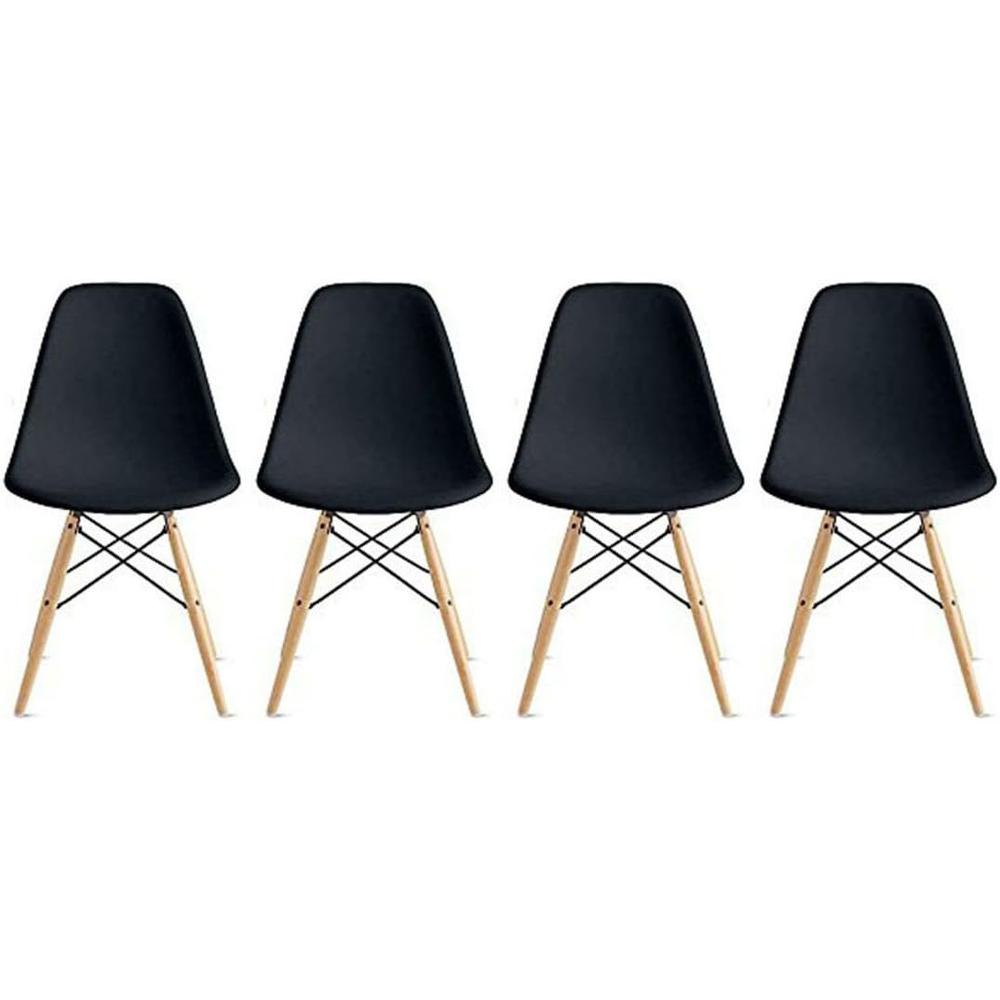 Eiffel Dining Room Chair with Natural Wood Legs, Black - Set of 4. Picture 4