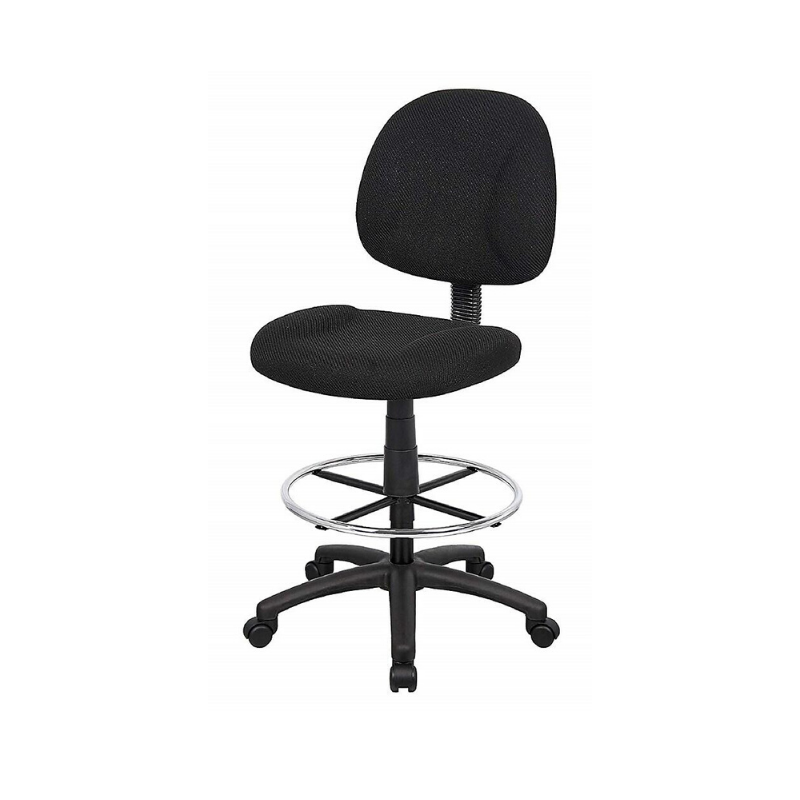 Black Fabric Drafting Chair Stool and Foot Ring - Without Arms. Picture 1