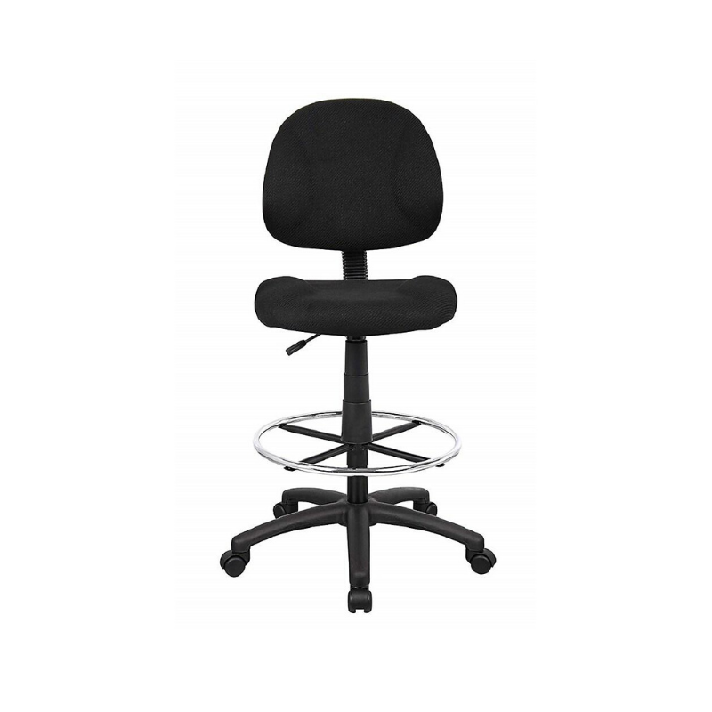 Black Fabric Drafting Chair Stool and Foot Ring - Without Arms. Picture 2