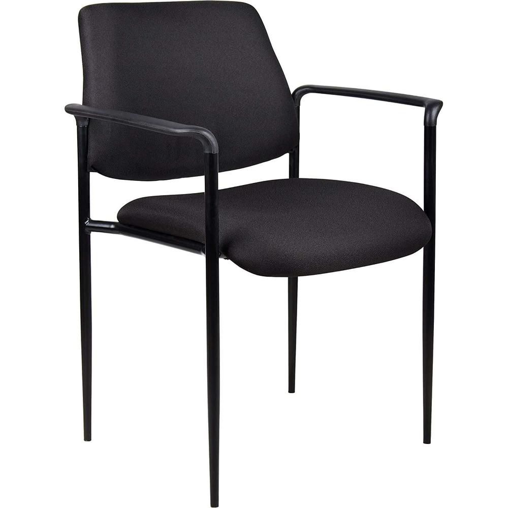 Square Back Fabric Stacking Guest Chair with Arms, Black. Picture 1