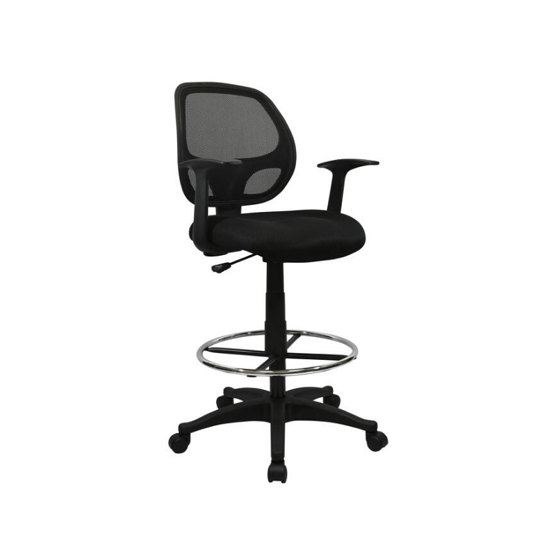 Black Mesh Computer Desk Chair with Foot ring - With T Arms. Picture 1