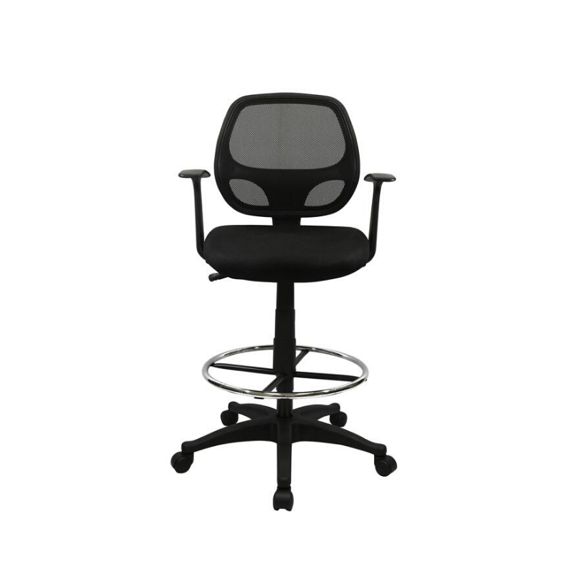 Black Mesh Computer Desk Chair with Foot ring - With T Arms. Picture 2