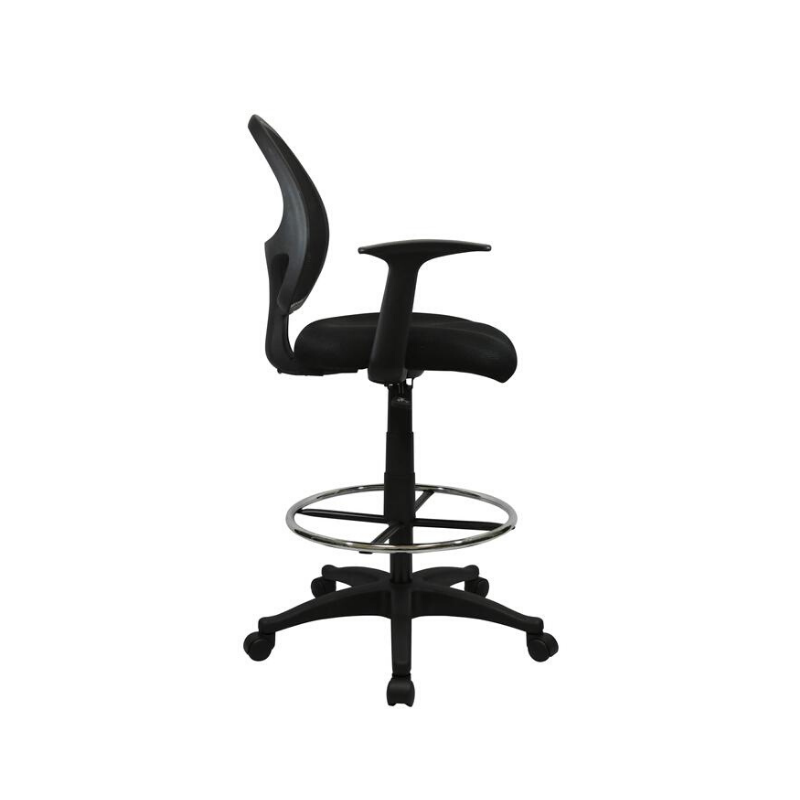 Black Mesh Computer Desk Chair with Foot ring - With T Arms. Picture 3