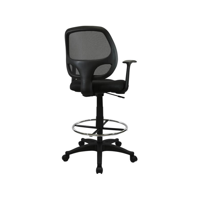Black Mesh Computer Desk Chair with Foot ring - With T Arms. Picture 4