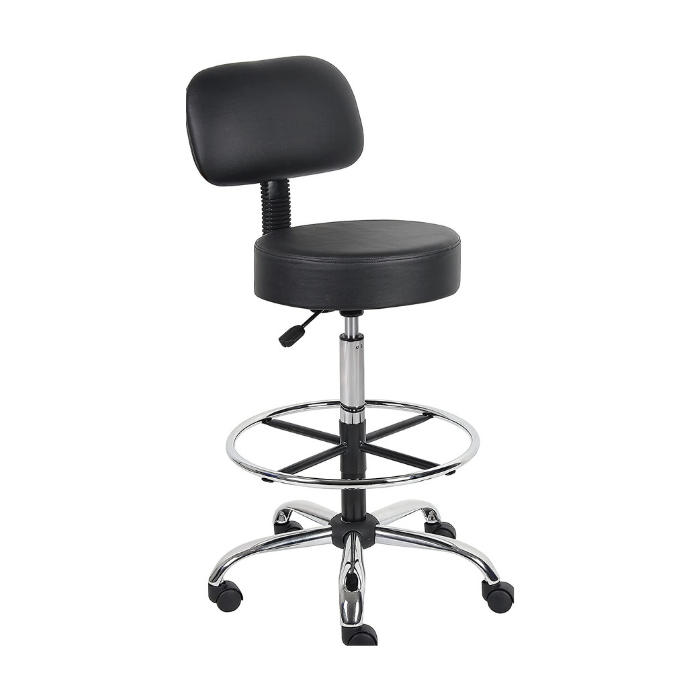 Caressoft Medical Drafting Stool with Back Cushion and Foot Ring - Black. Picture 1