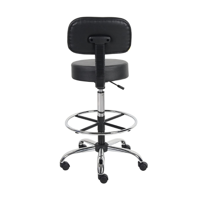 Caressoft Medical Drafting Stool with Back Cushion and Foot Ring - Black. Picture 4