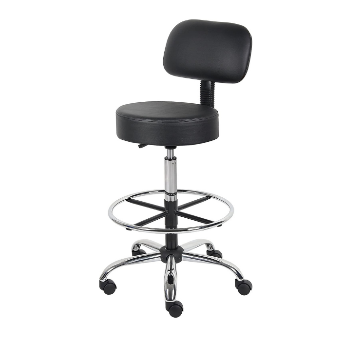 Caressoft Medical Drafting Stool with Back Cushion and Foot Ring - Black. Picture 3