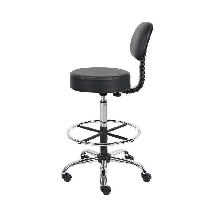 Caressoft Medical Drafting Stool with Back Cushion and Foot Ring - Black. Picture 2