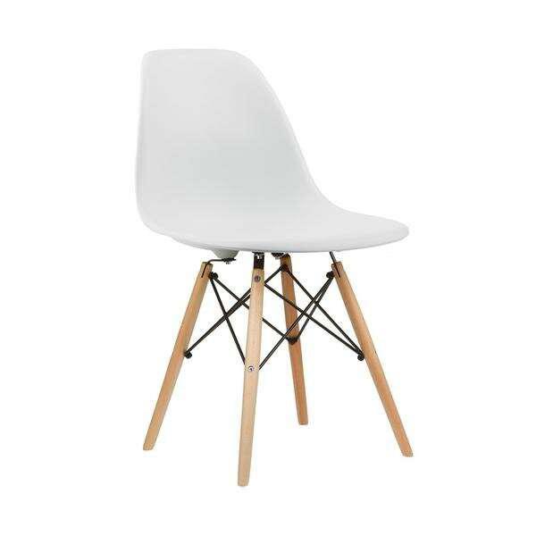 Eiffel Dining Room Chair with Natural Wood Legs, White - Set of 4. Picture 1