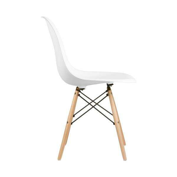Eiffel Dining Room Chair with Natural Wood Legs, White - Set of 4. Picture 2