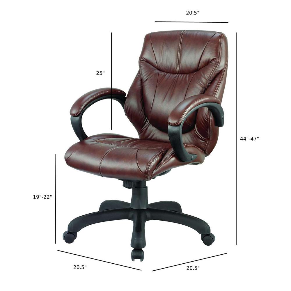 Middle Back Real Leather Executive Chair - Brown. Picture 3