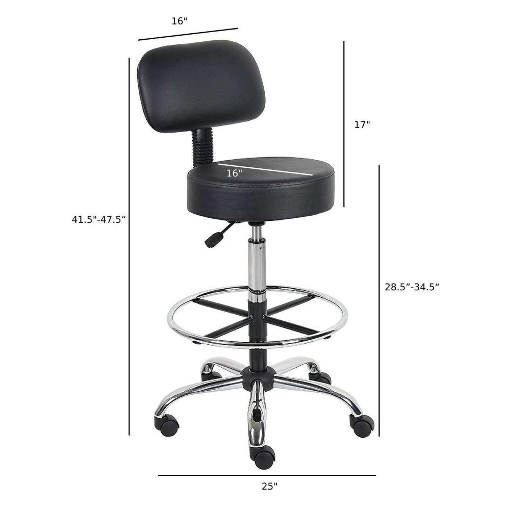 Caressoft Medical Drafting Stool with Back Cushion and Foot Ring - Black. Picture 5
