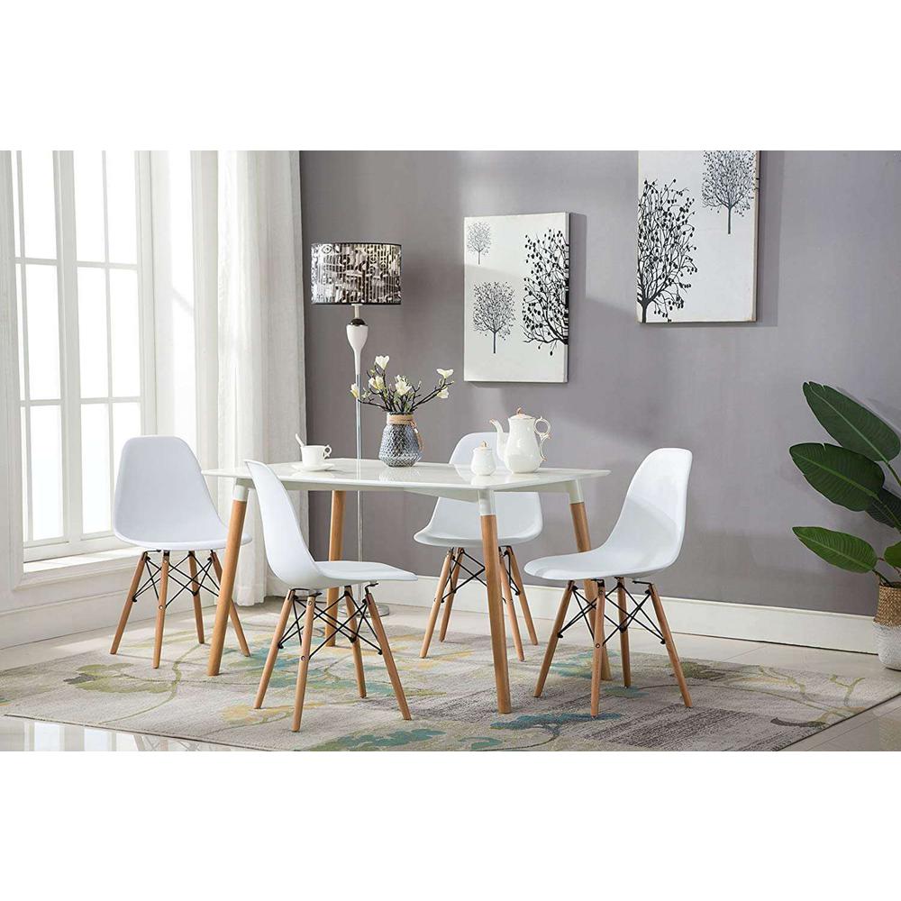Eiffel Dining Room Chair with Natural Wood Legs, White - Set of 4. Picture 4