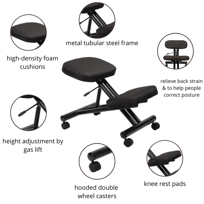 Ergonomic Kneeling Chair Steel frame Knee Stool in Black Fabric. Picture 5