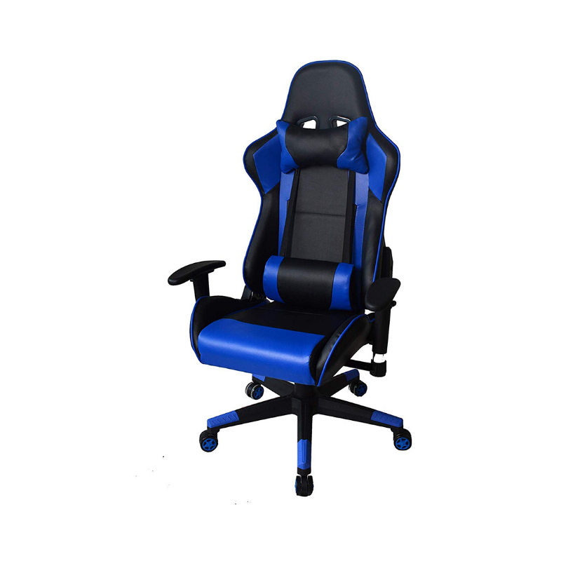 Ergonomic Racing Gaming Chair with Head Cushions and Adjustable Armrest - Blue. Picture 1