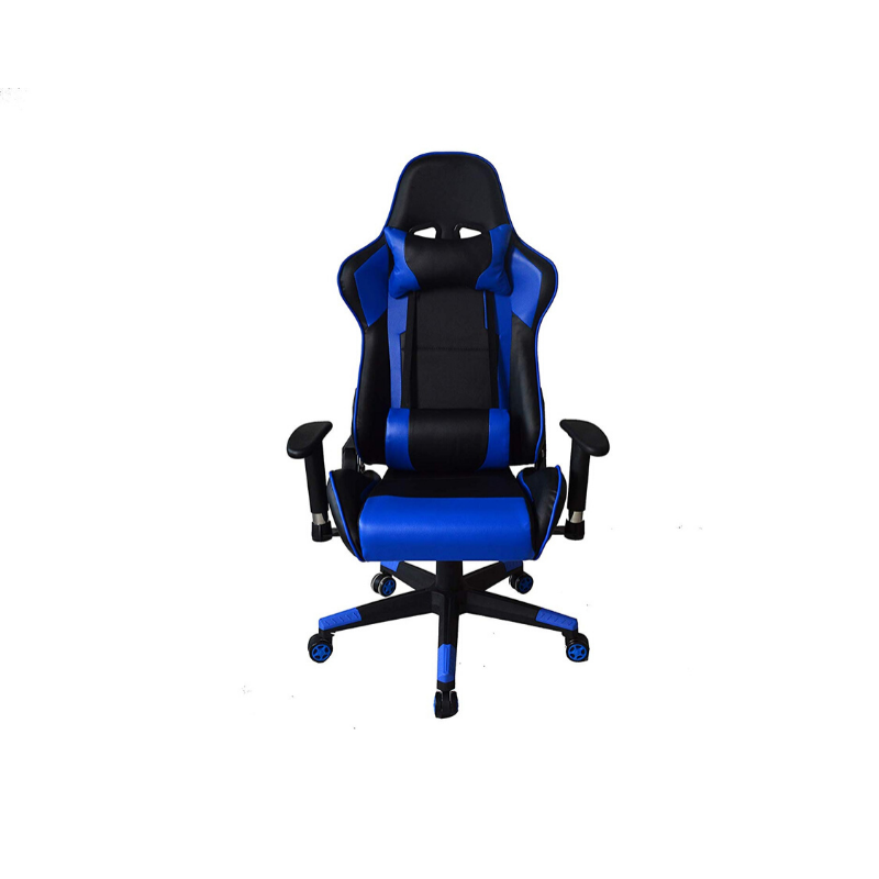Ergonomic Racing Gaming Chair with Head Cushions and Adjustable Armrest - Blue. Picture 3