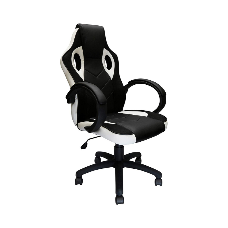 Ergonomic Racing Game Chair with Tilt and Armrest - White. Picture 1