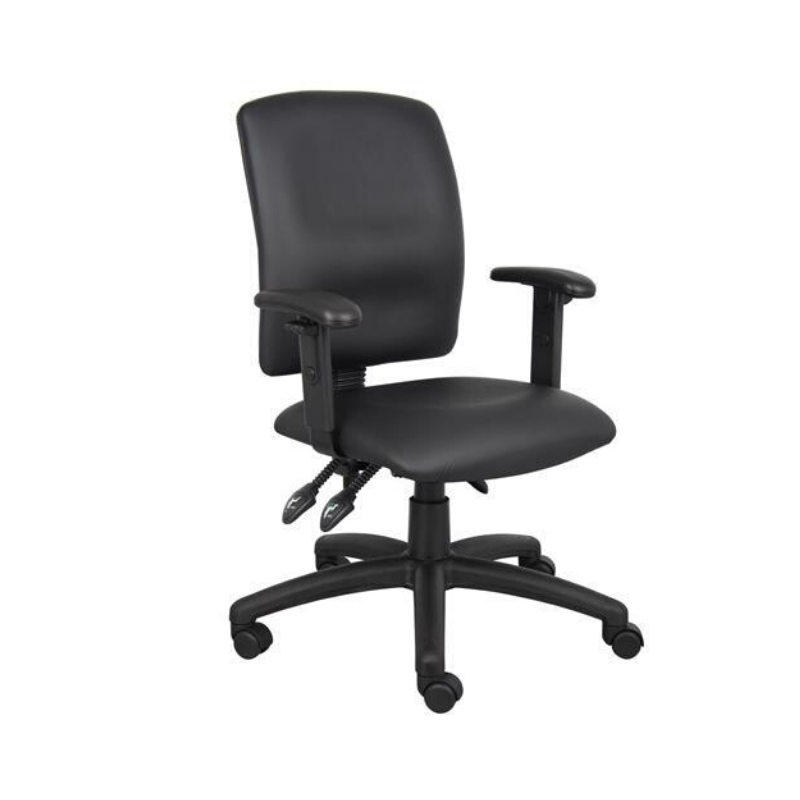 Multi-Function Office Chair Black with Adjustable T Arms - Leather. Picture 1