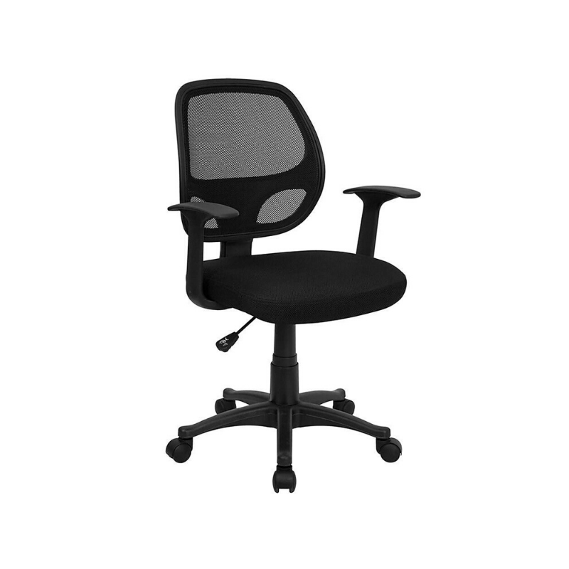 Mid-Back Black Mesh Computer Chair - With T Arms. Picture 1