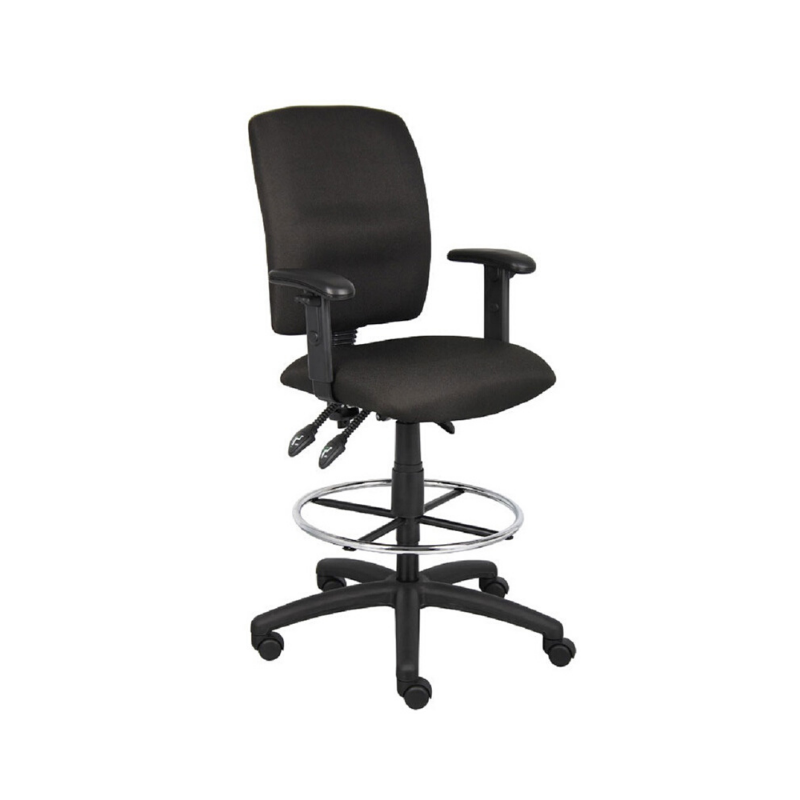 Multi-Function Fabric Drafting Chair and stool with Foot Ring - With T Arms. Picture 1