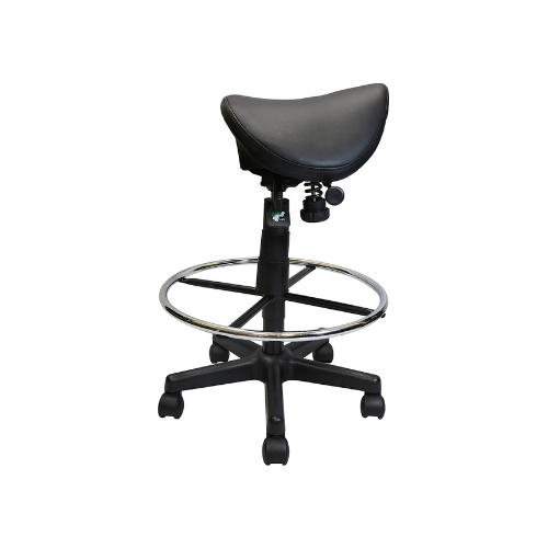 Adjustable Saddle Stool, Black PU Leather, with Footring. Picture 1