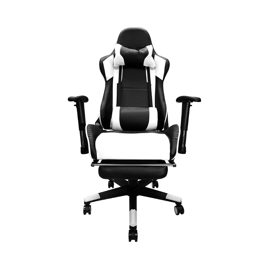 Reclining Gaming Chair with Cushion Adjustable Armrest and Footrest - White. Picture 3