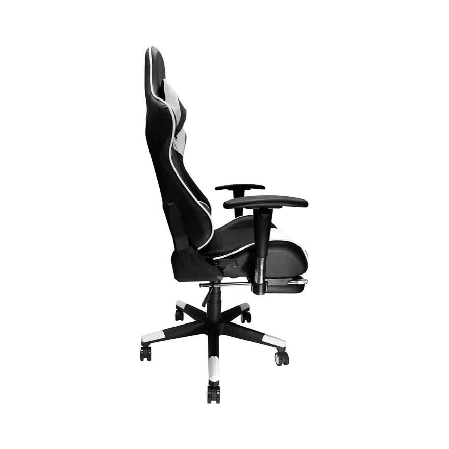 Reclining Gaming Chair with Cushion Adjustable Armrest and Footrest - White. Picture 4