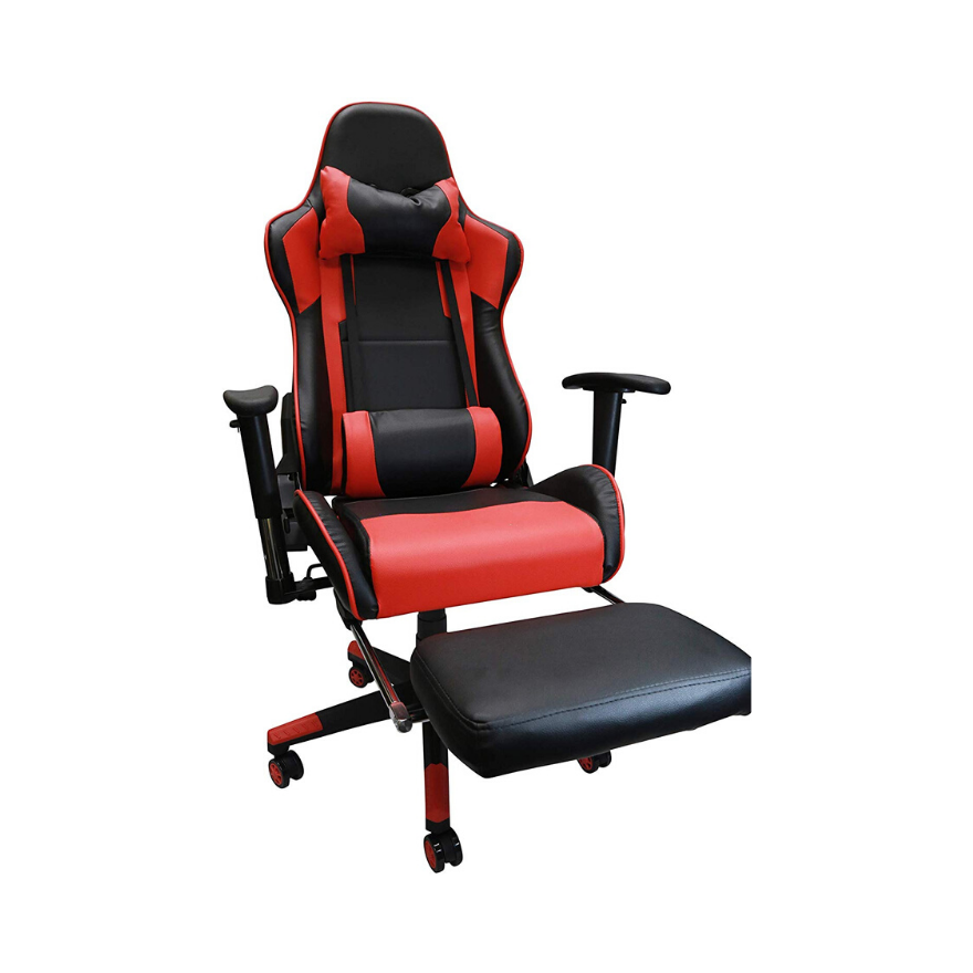 Reclining Gaming Chair with Cushion Adjustable Armrest and Footrest - Red. Picture 1