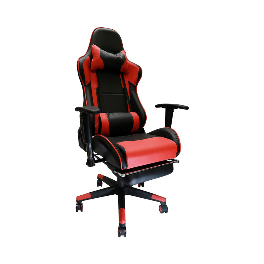 Reclining Gaming Chair with Cushion Adjustable Armrest and Footrest - Red. Picture 2