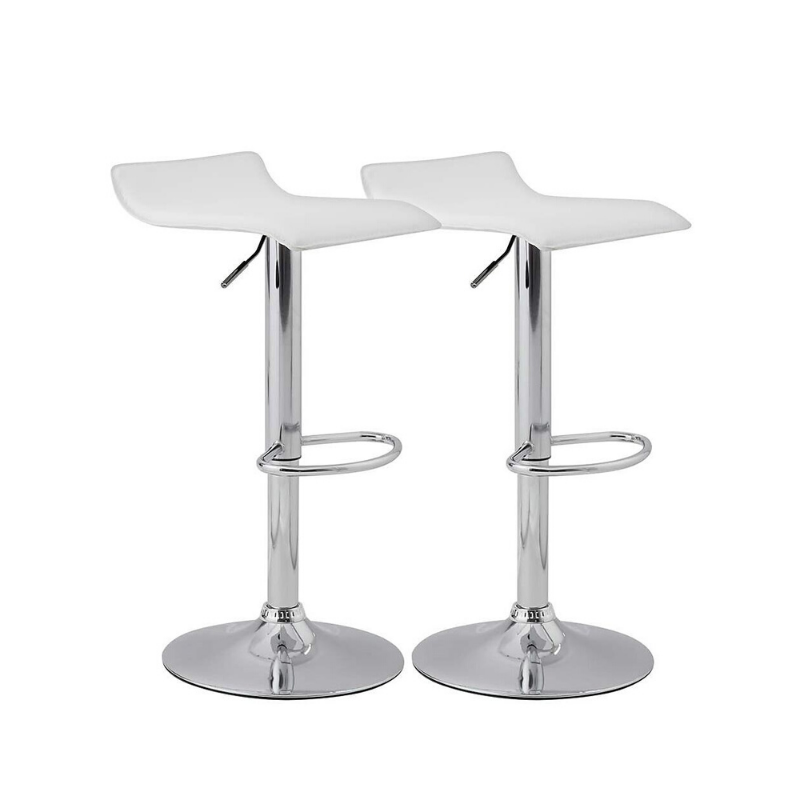 Bar Stool Faux Leather Air Lift Adjustable Height - White, Set of 2. Picture 1