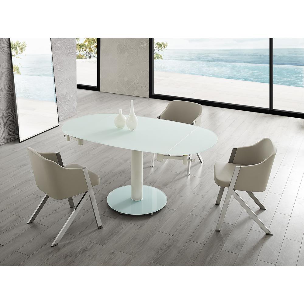 Thao manual dining table with white base and white top.. Picture 4
