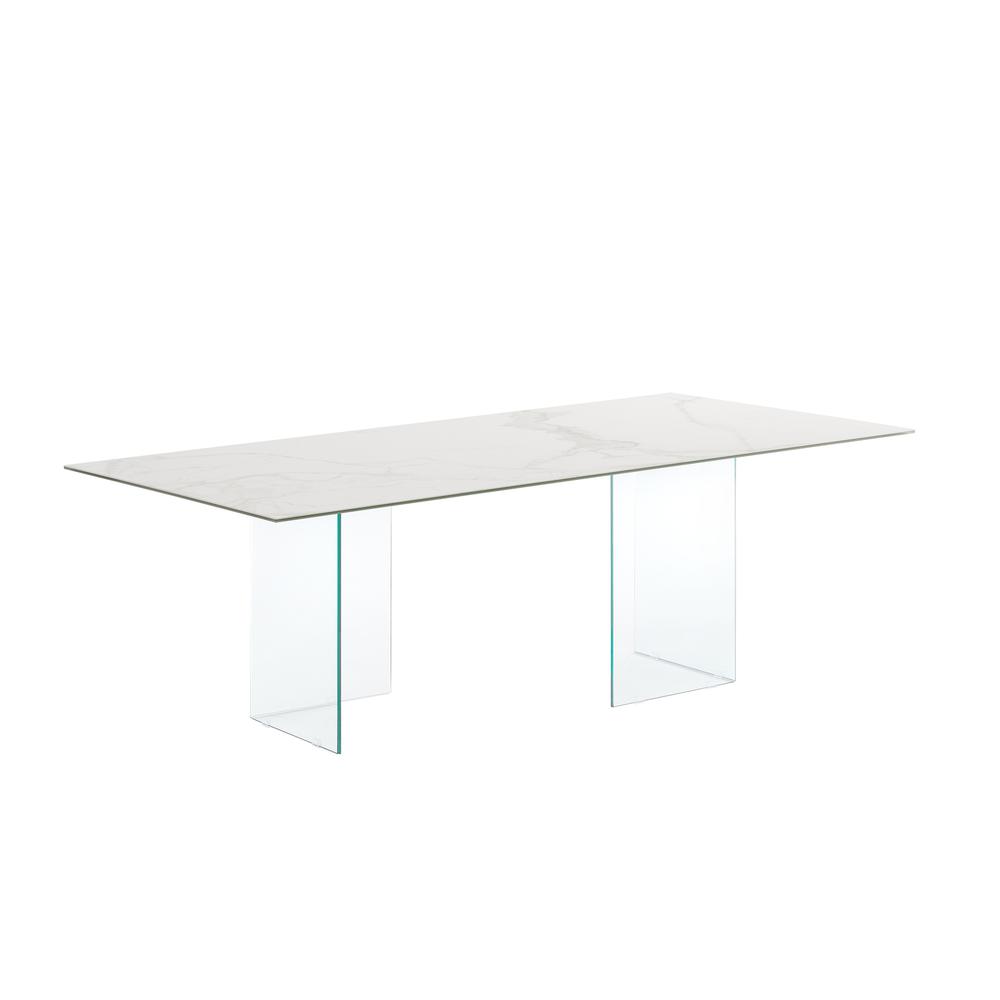 Miami dining table with clear base and white marbled porcelain top.. Picture 2