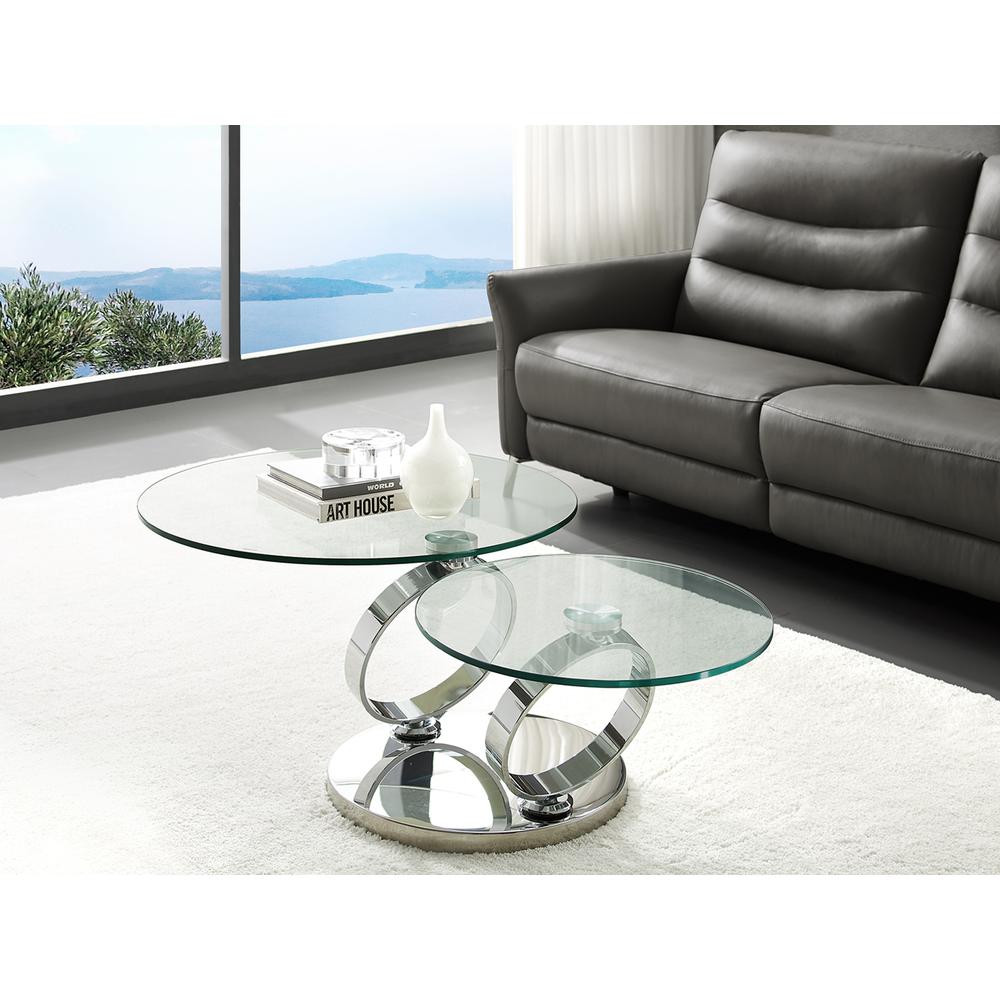 Satellite round extendable swivel coffee table in clear glass.. Picture 1